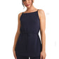 Navy Boat Neck Strap Waist Tie Top