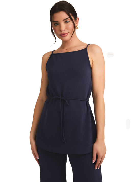 Navy Boat Neck Strap Waist Tie Top
