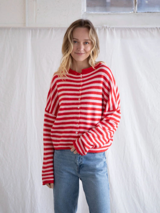 Piper Cardigan - Pink/Red Stripe