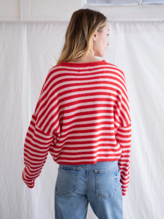 Piper Cardigan - Pink/Red Stripe