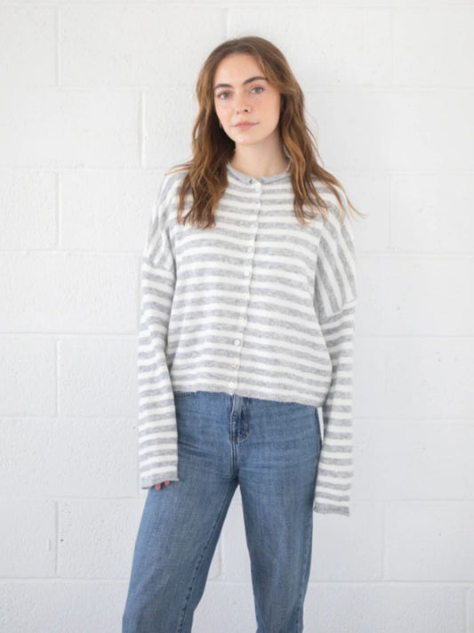 Piper Cardigan - Grey/White Stripe