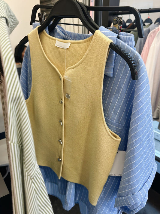 Butter Yellow Metal Button Down Sweater Vest