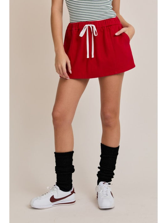 Elastic Waist Drawstring Skort