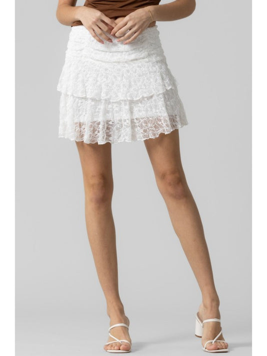 Lettie Shirred Lace Mini Skirt