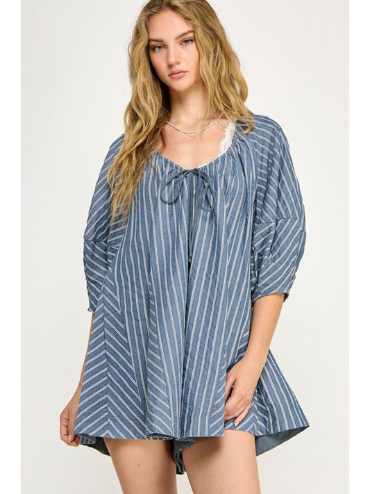 Orion Striped Puff Sleeve Romper