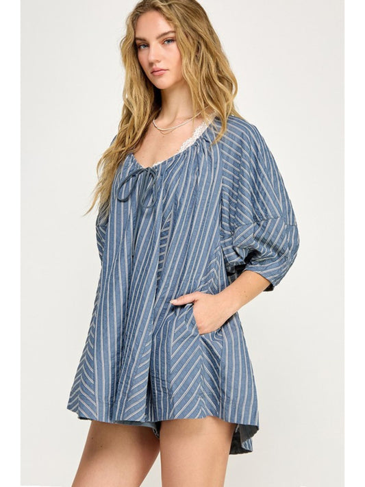 Orion Striped Puff Sleeve Romper