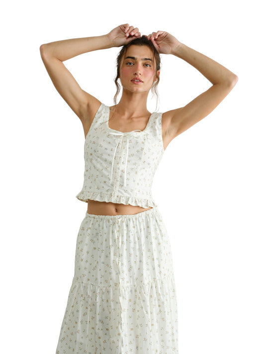 Lila Floral Lace Front Tie Top