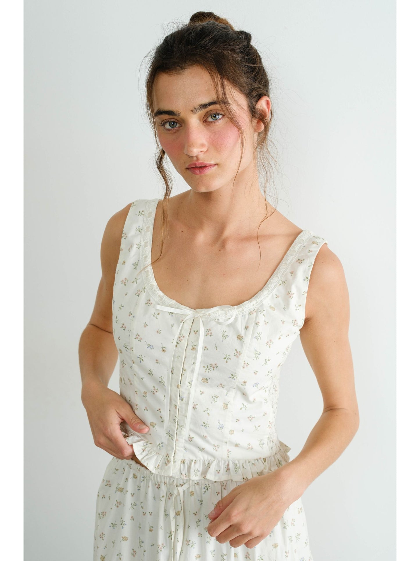 Lila Floral Lace Front Tie Top