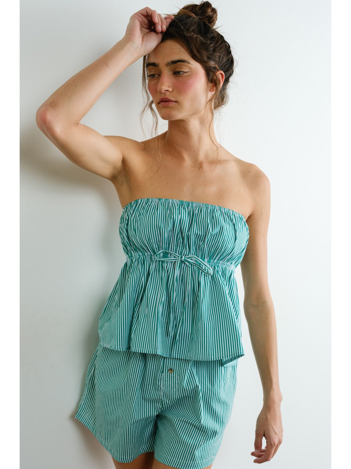 Poplin Striped Tie Top