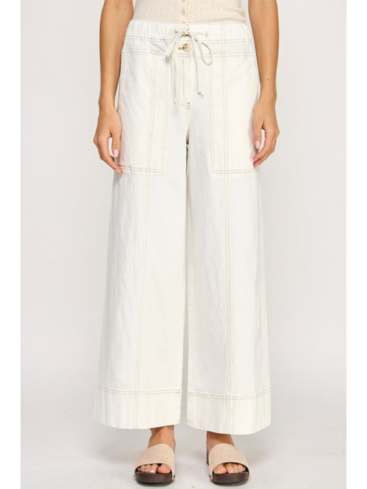 Cotton Twill Wide Leg Pants