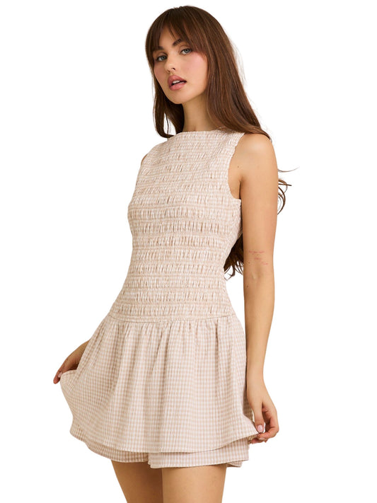 Boat Neck Gingham Romper