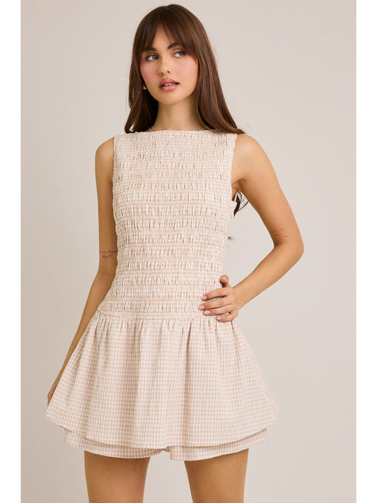 Boat Neck Gingham Romper