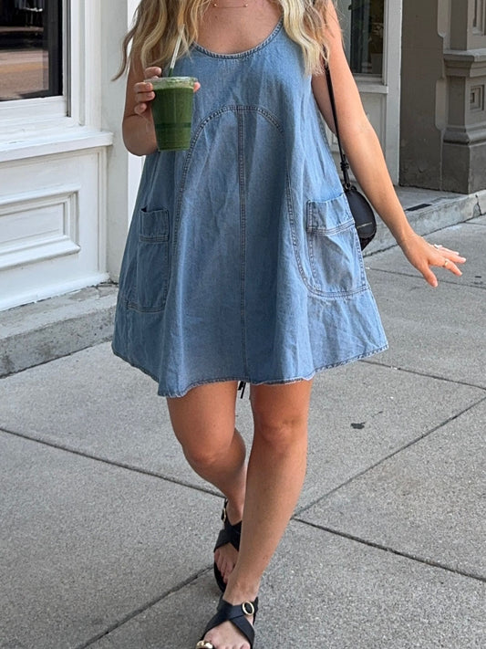 Side Pocket Sleeveless Denim Dress