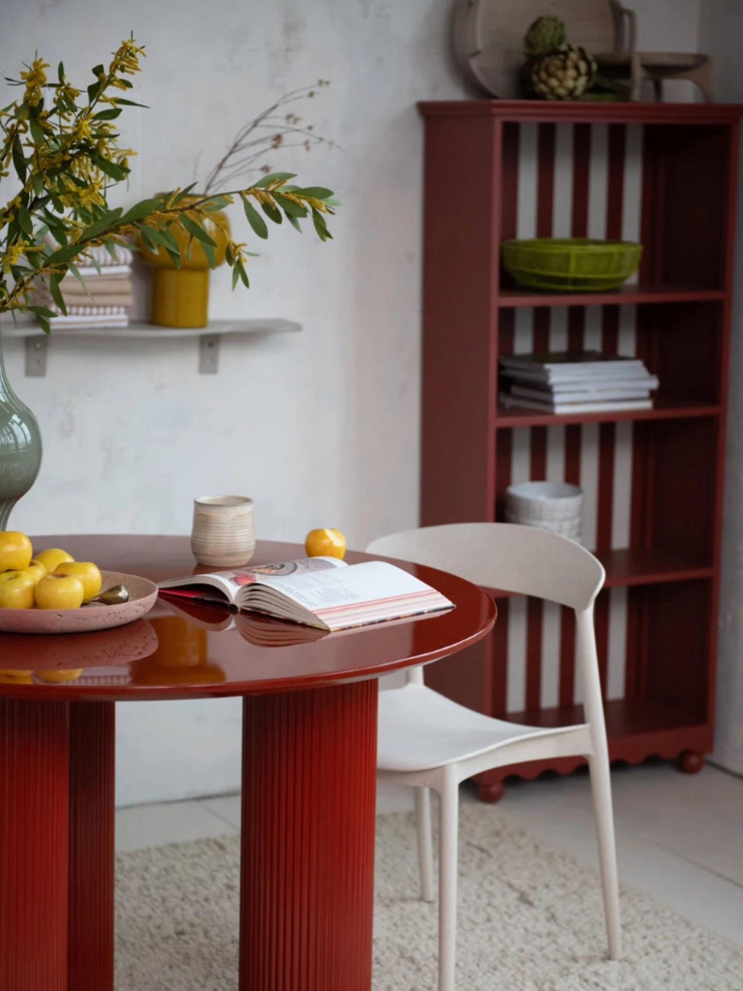 Red Bookshelf w/ Scalloped Base