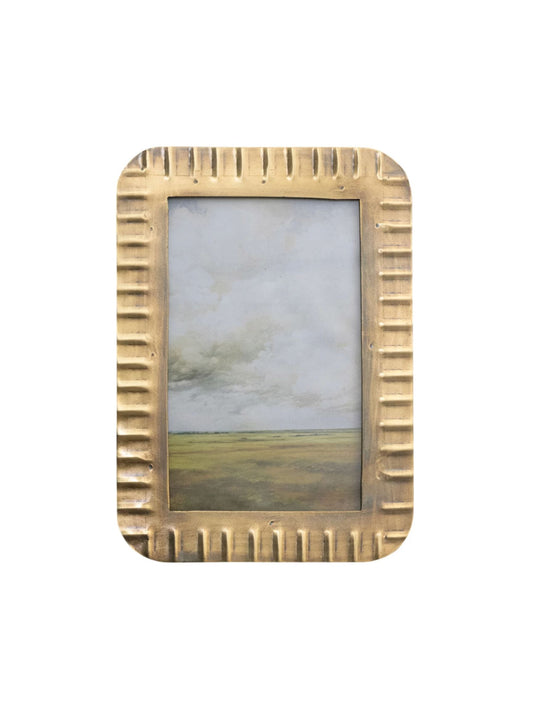 Metal Ribbed Photo Frame, Antique Brass Finish