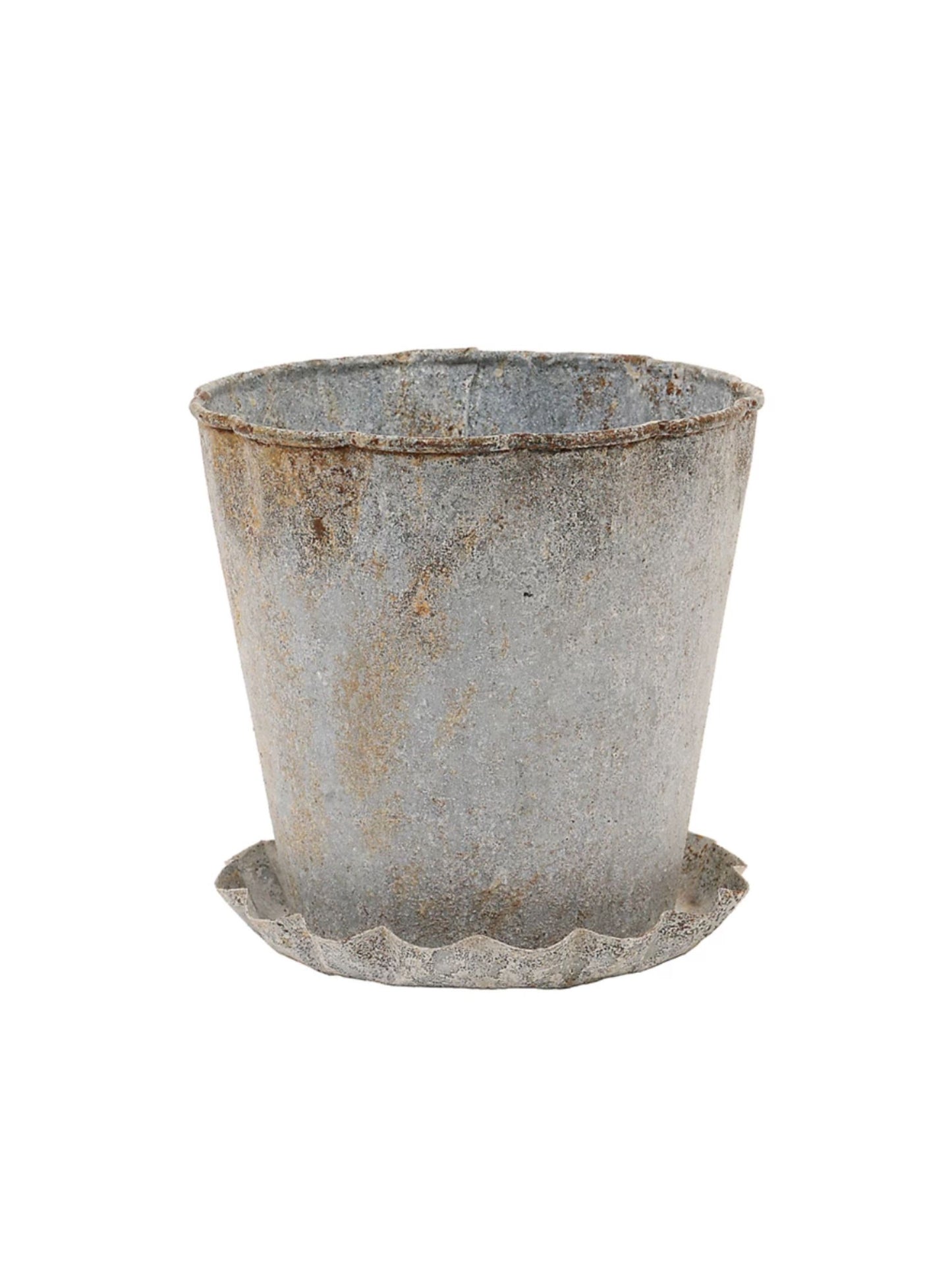 Distressed Metal Planter with Pleated Saucer