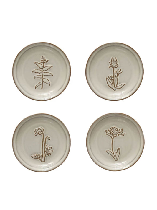 Embossed Stoneware Dish w/ Flower