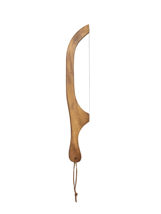 Wood Bread Bow Knife w/ Stainless Steel Blade & Faux Leather Tie