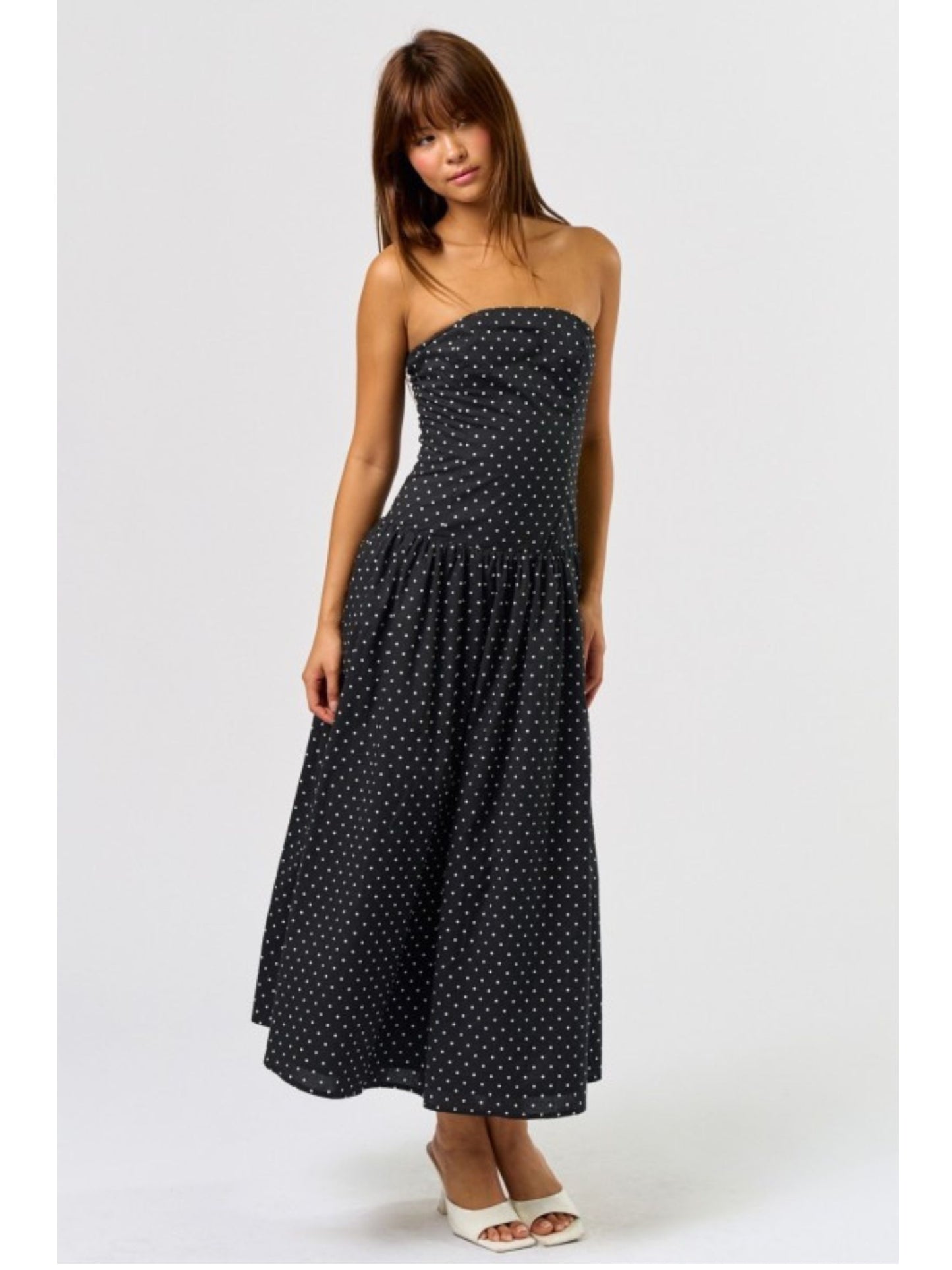 Bella Polka Dot Maxi Dress - Black