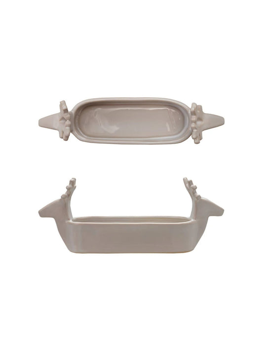 Stoneware Cracker Dish with Deer Heads