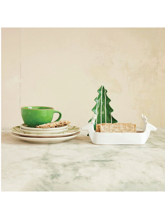 Stoneware Cracker Dish with Deer Heads