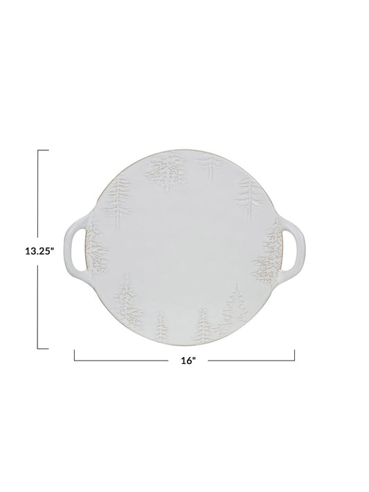 Debossed Stoneware Tray/Platter w/ Trees & Handles (PICK UP ONLY)