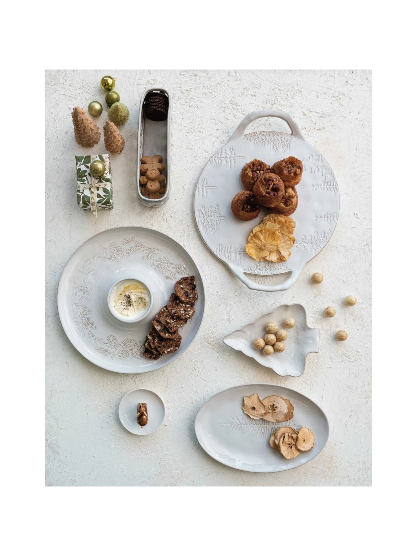 Debossed Stoneware Tray/Platter w/ Trees & Handles (PICK UP ONLY)