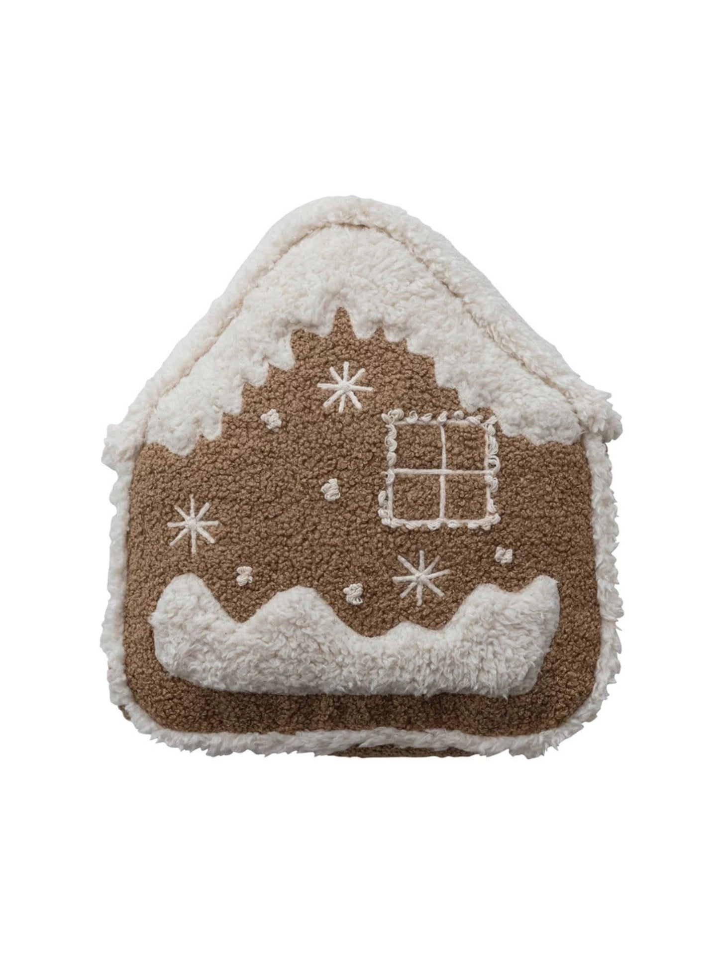 Woven Fabric Bouclé & Faux Sherpa Gingerbread House Shaped Pillow