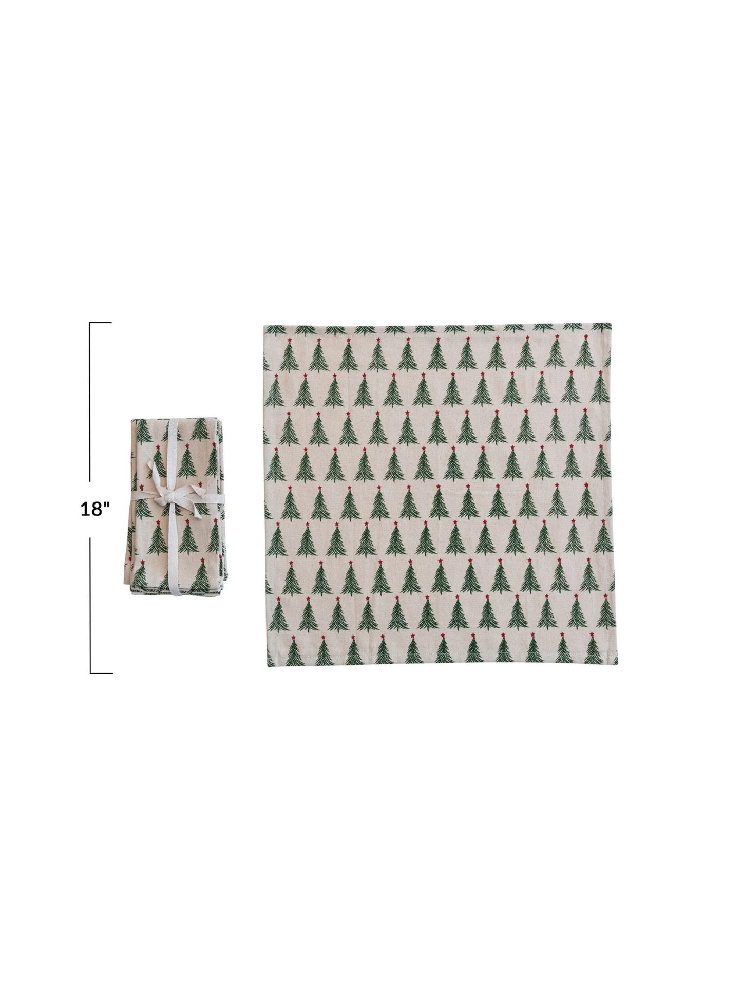 Stonewashed Cotton Printed Napkins w/ Christmas Tree Pattern, Set of 4