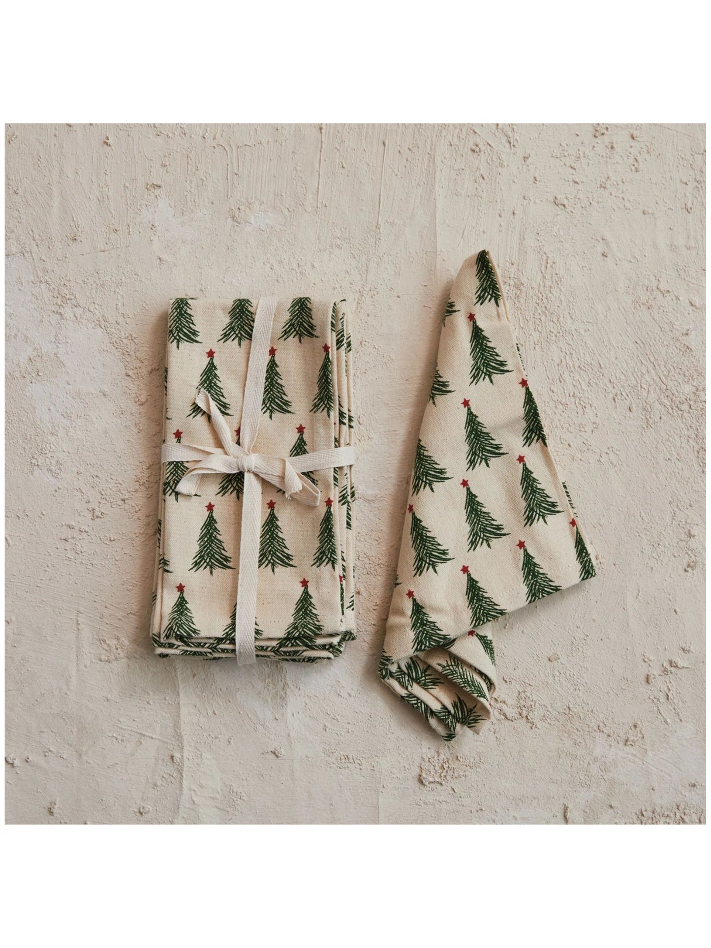 Stonewashed Cotton Printed Napkins w/ Christmas Tree Pattern, Set of 4
