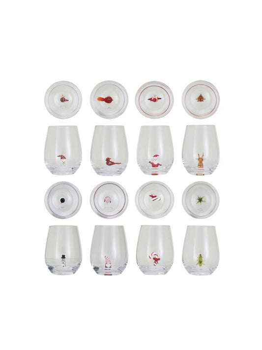 Stemless Wine Glass w/ Holiday Figure Inside