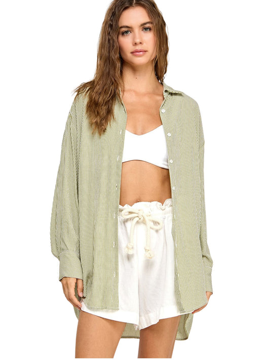 Malibu Gauze Top - Green Stripe