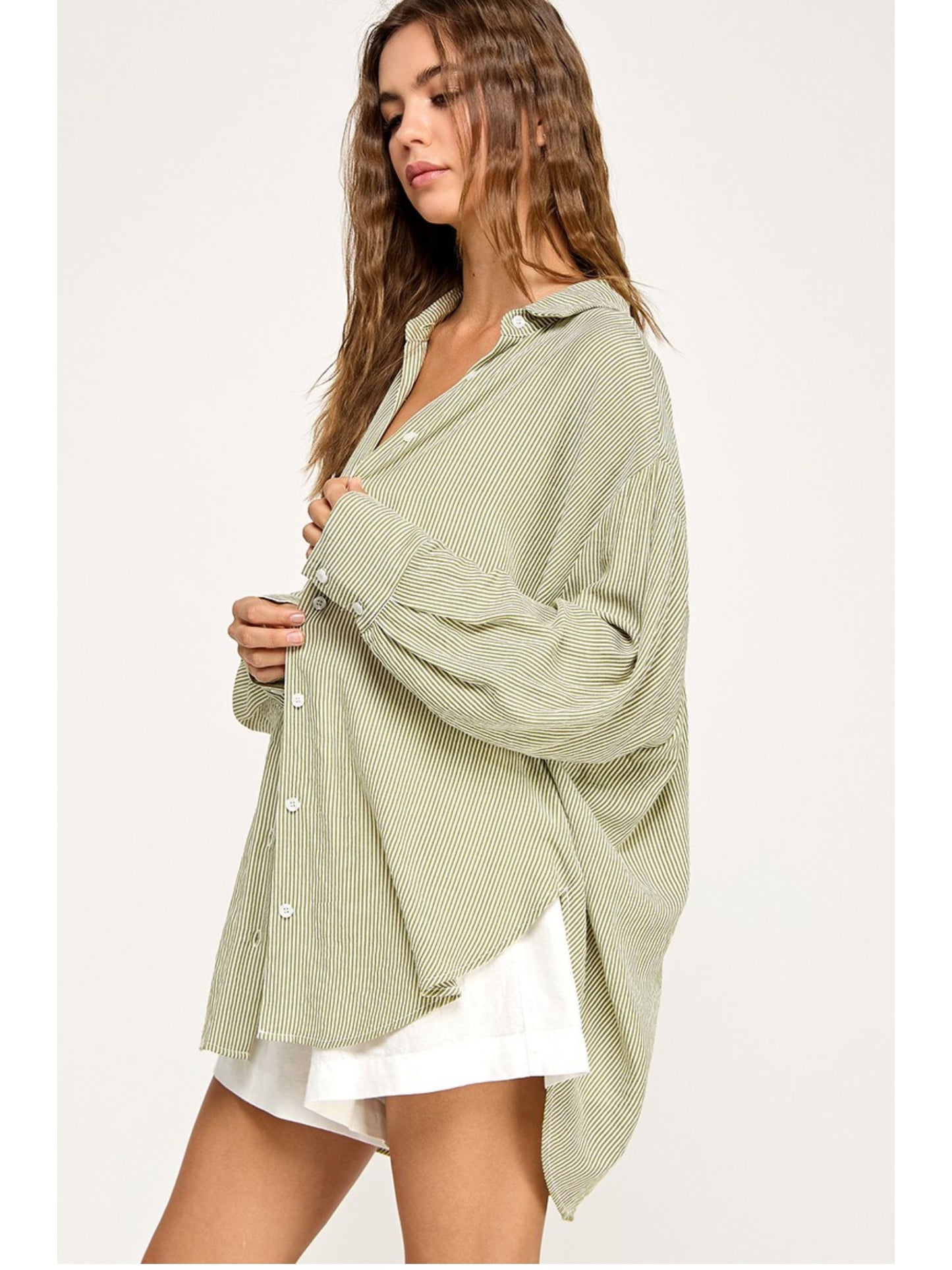 Malibu Gauze Top - Green Stripe