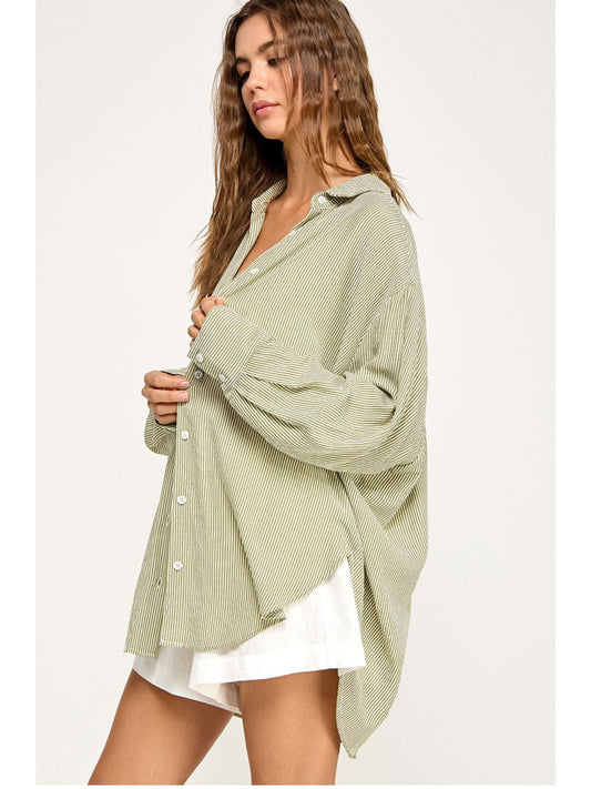 Malibu Gauze Top - Green Stripe