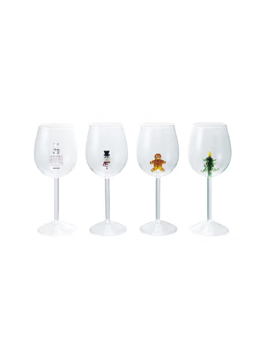 Stemmed Wine Glass with Holiday Figure