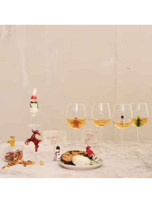 Stemmed Wine Glass with Holiday Figure