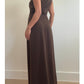 Boat Neck Side High Slit Maxi Sleeveless Dress