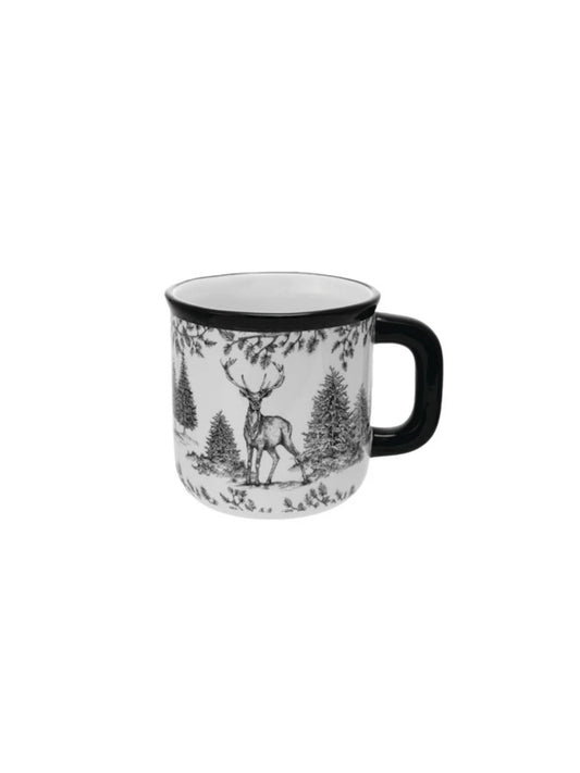 Ceramic Mug with Woodland Deer Scene & Colored Rim