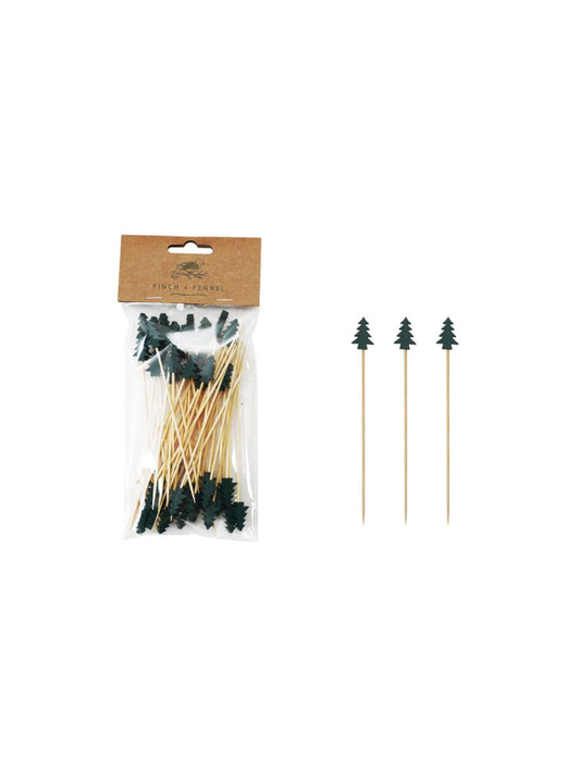 Bamboo Single Use Skewers w/ Tree Shaped Handles, Set of 50