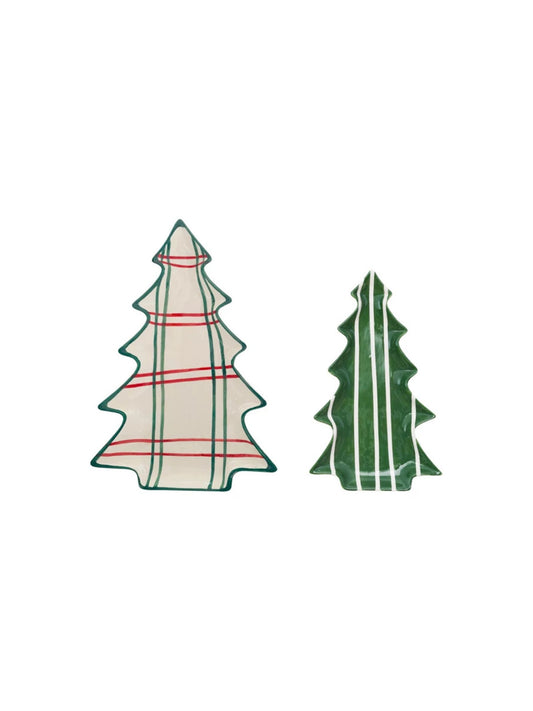 Hand-Painted Ceramic Tree Shaped Plates with Stripe Patterns