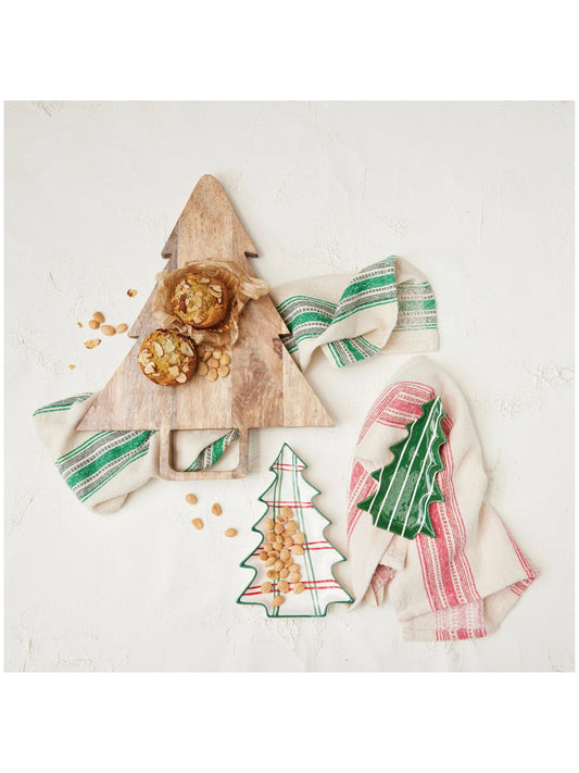 Hand-Painted Ceramic Tree Shaped Plates with Stripe Patterns