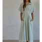 Olive Woven Striped Pleated Flare Dress