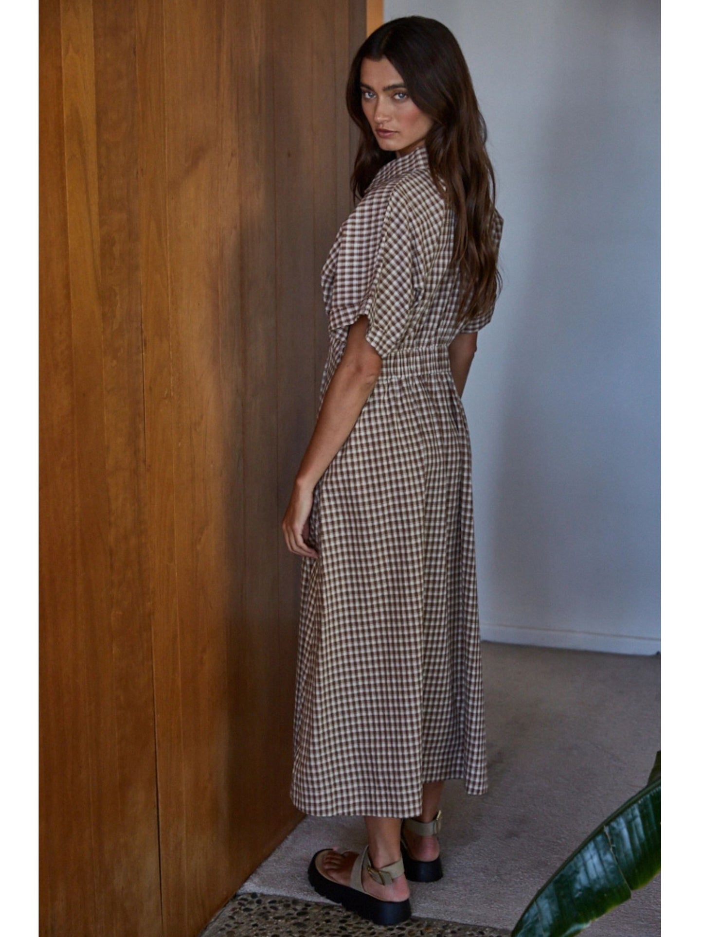 Woven Cotton Gingham Button Down Maxi