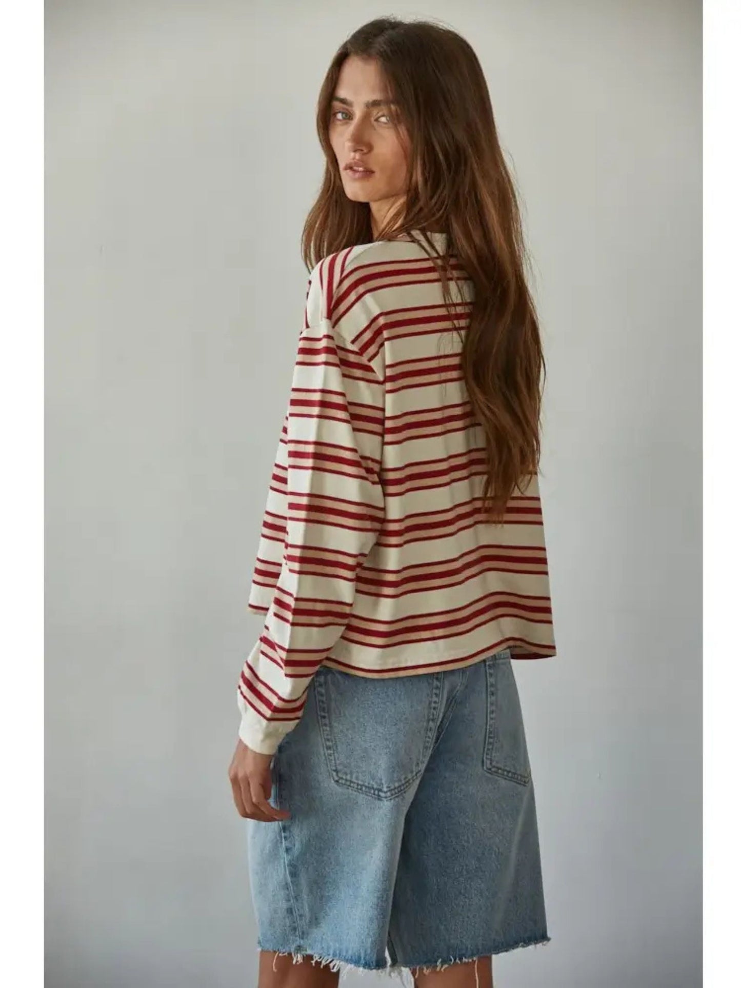 Knit Cotton Multicolor Stripe Crew Neck