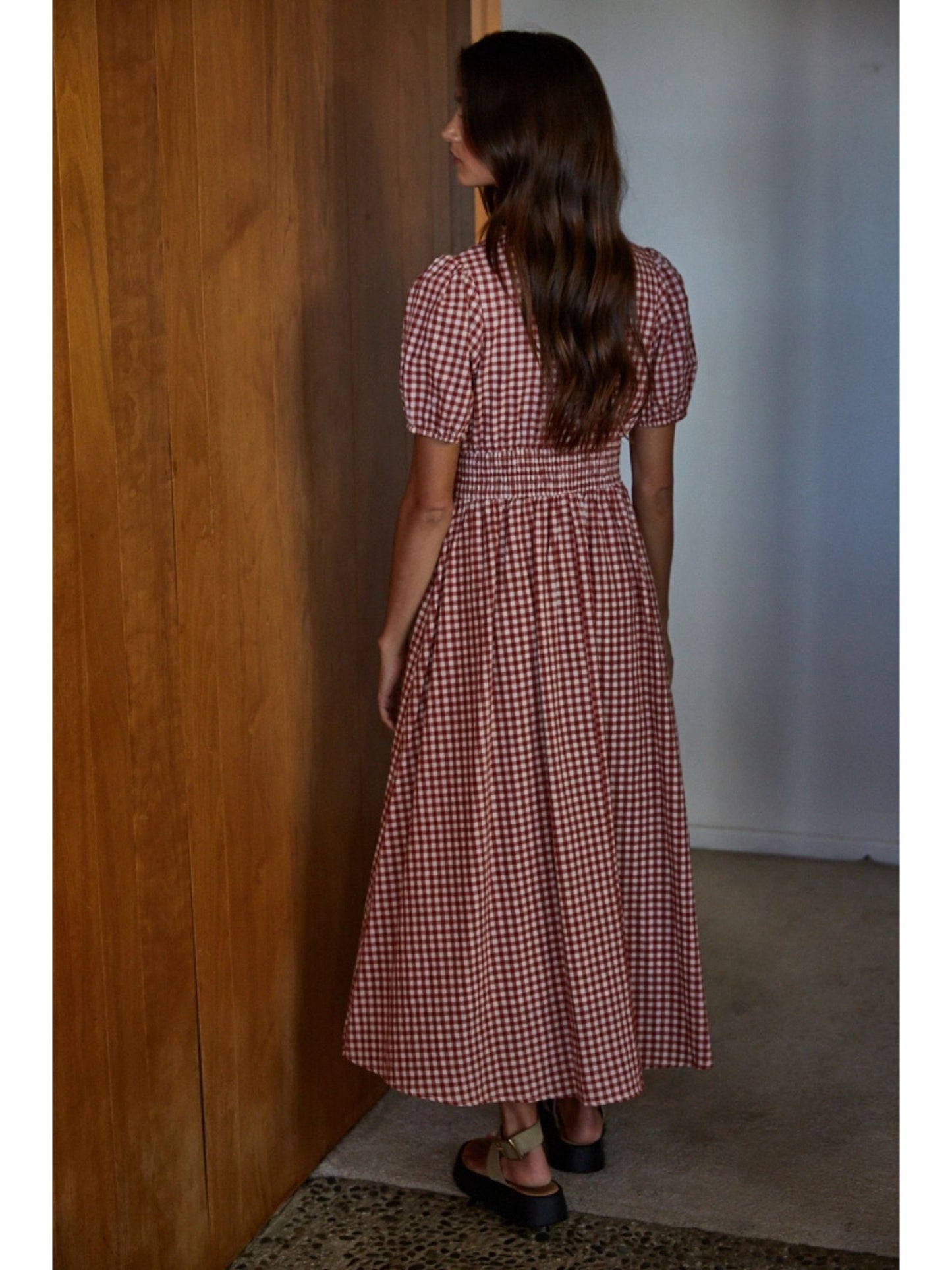 Woven Cotton Gingham Print Button-Down Dress