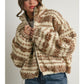 Fuzzy Fleece Zip-front Patterned Jacket
