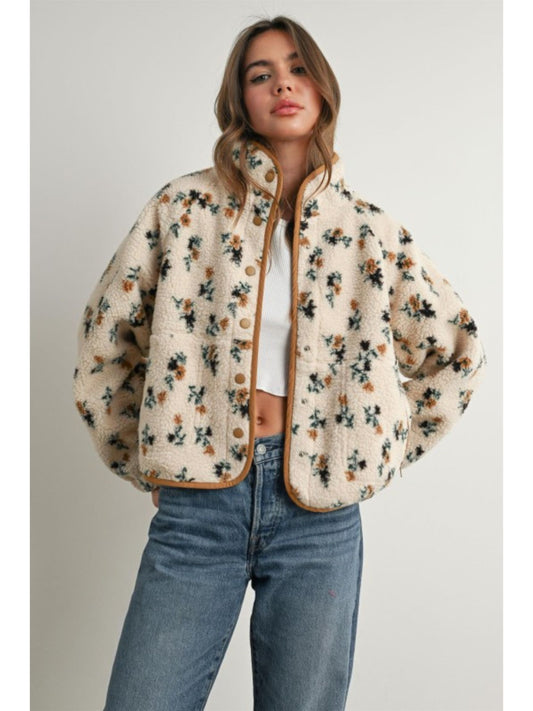 Floral Print Fluffy Fleece Jacket