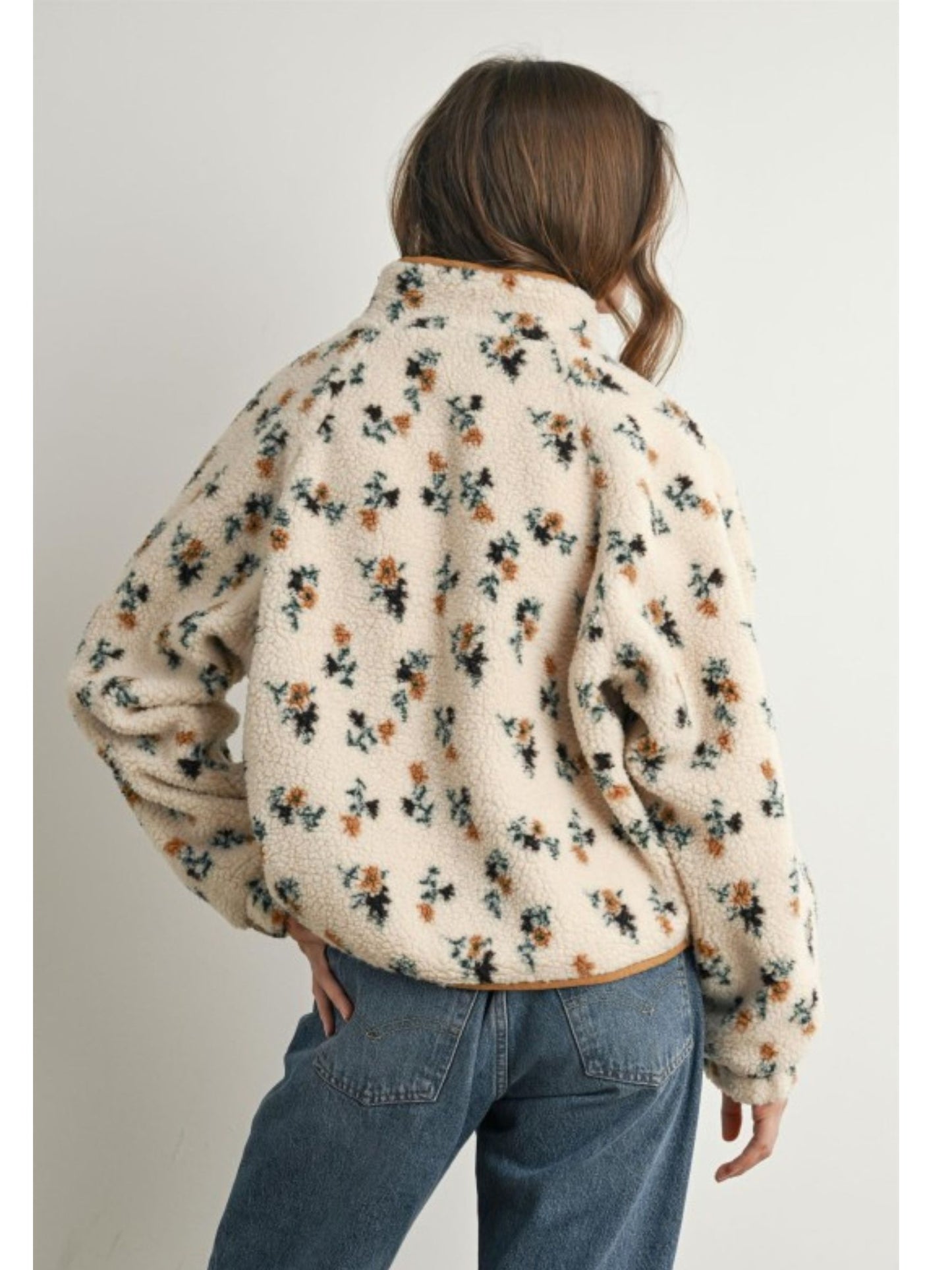 Floral Print Fluffy Fleece Jacket