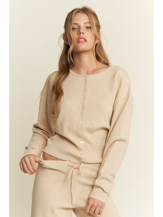 Beige Knit Button Cardigan