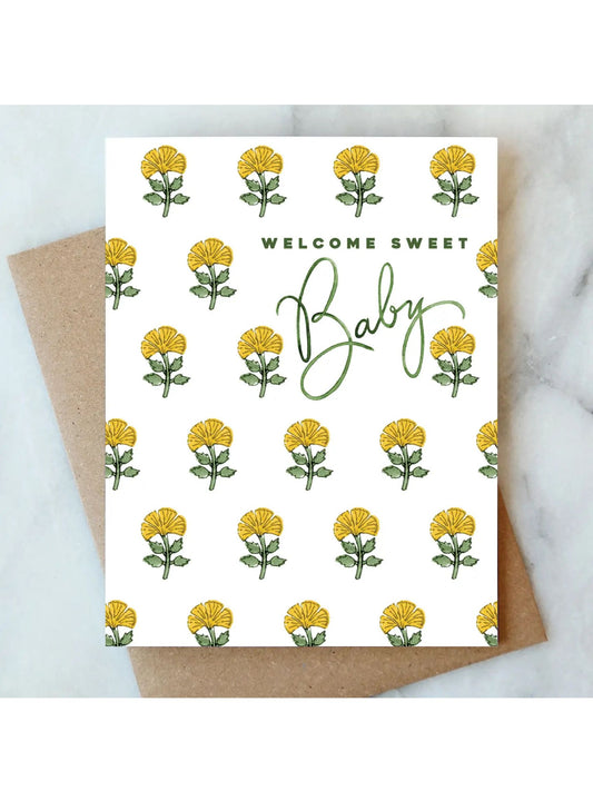 Yellow Floral Baby Greeting Card
